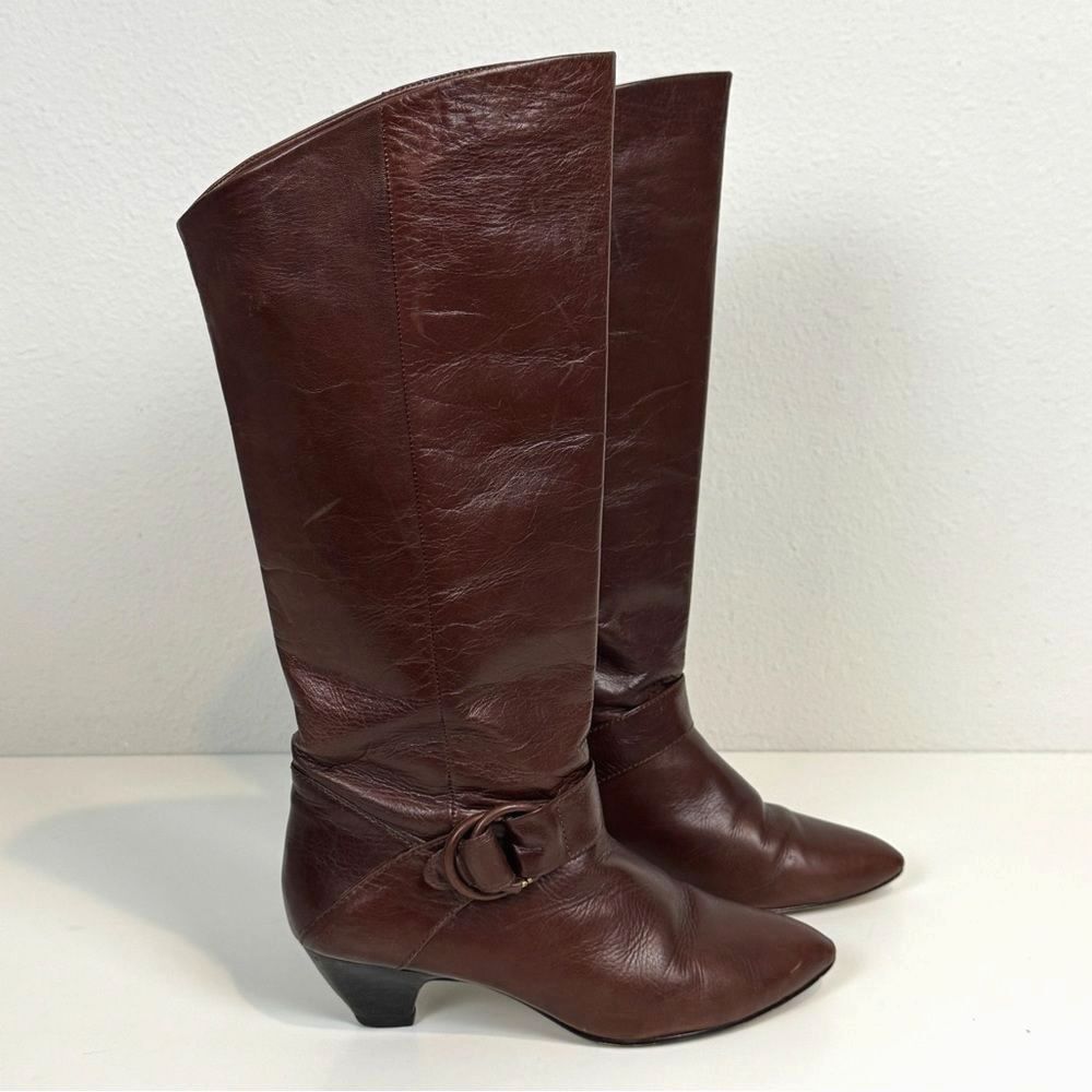 Vintage Nine West Brown Kitten Heel Knee High Boots Jobeth 7